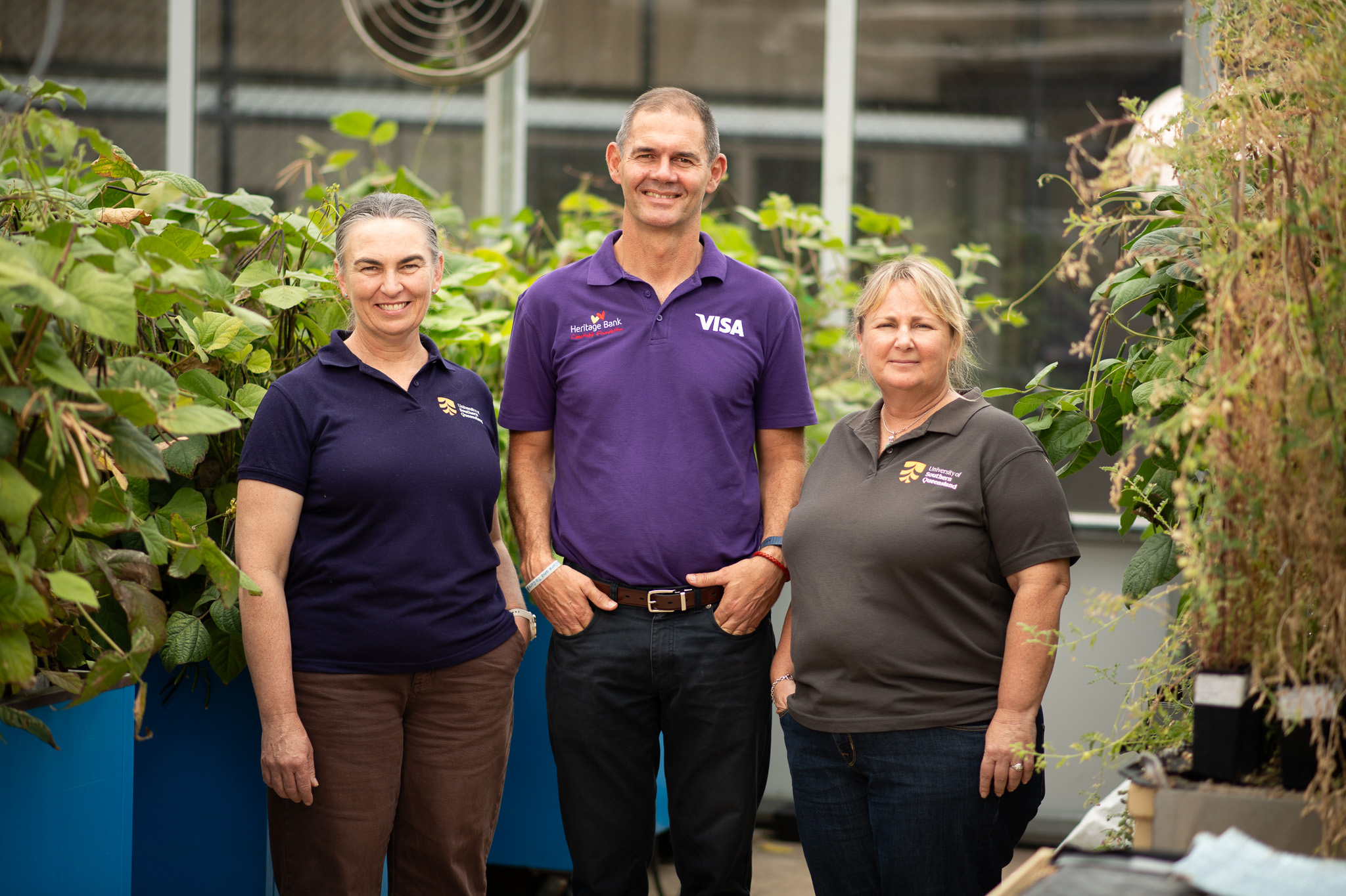 Heritage Bank Charitable Foundation Executive Officer Paul Olds with Dr Kirsty Owen (left) Dr Cassy Percy, University of Southern Queensland. Credit: Luke Stephenson, University of Southern Queensland Media.